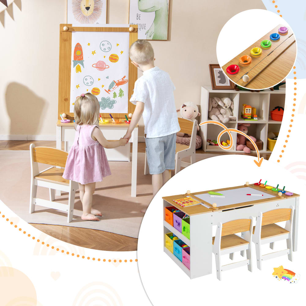 Table enfant avec chaises pour dessiner beige (Giantex) - Image 1