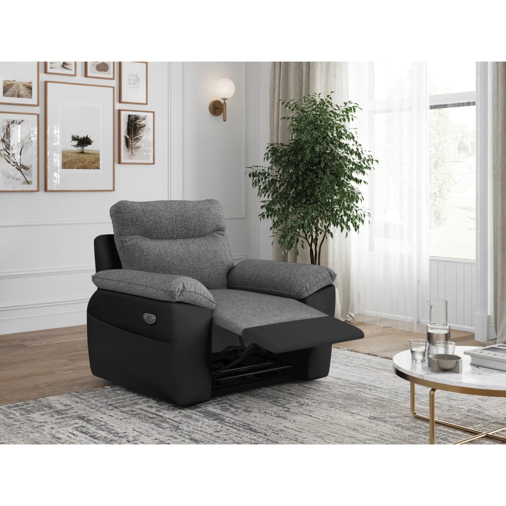 Fauteuil de relaxation électrique en tissu et simili - Noir/Gris