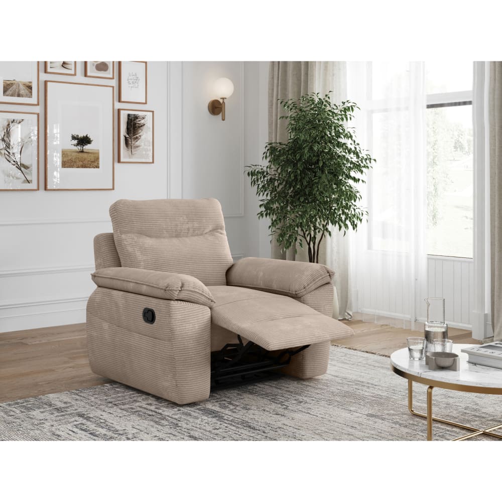 Fauteuil de relaxation manuel en velours côtelé taupe