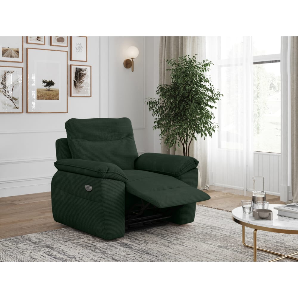 Fauteuil de relaxation électrique en velours côtelé vert foncé