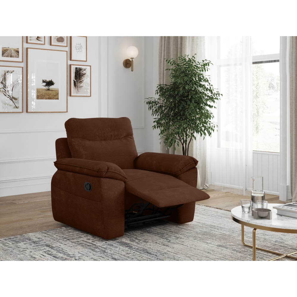 Fauteuil de relaxation manuel en velours côtelé marron
