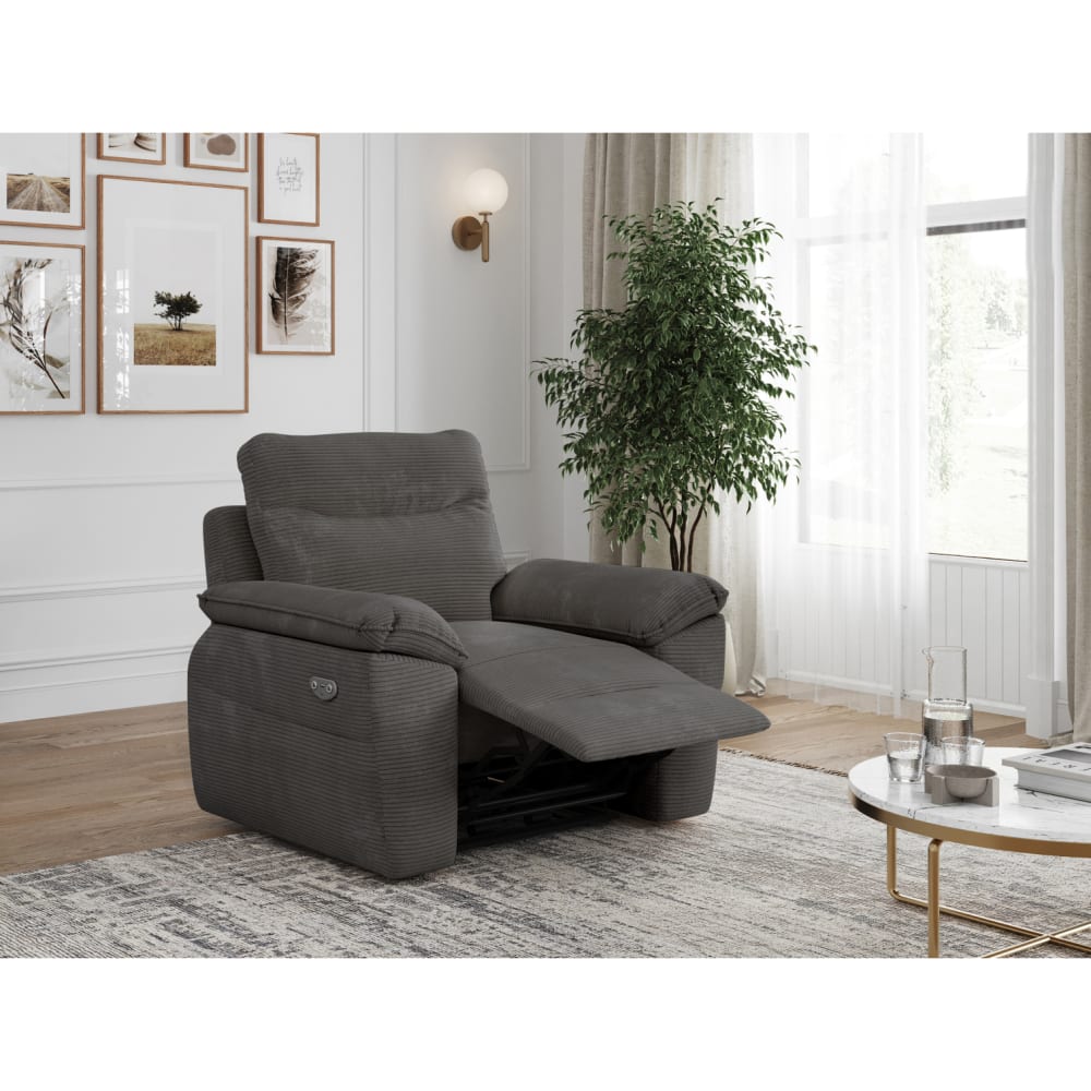 Fauteuil de relaxation électrique en velours côtelé gris