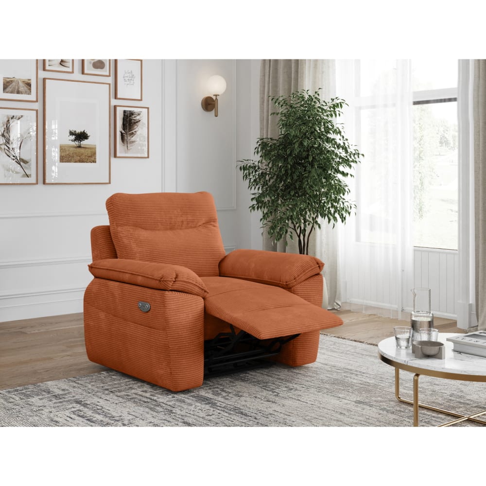 Fauteuil de relaxation électrique en velours côtelé terracotta