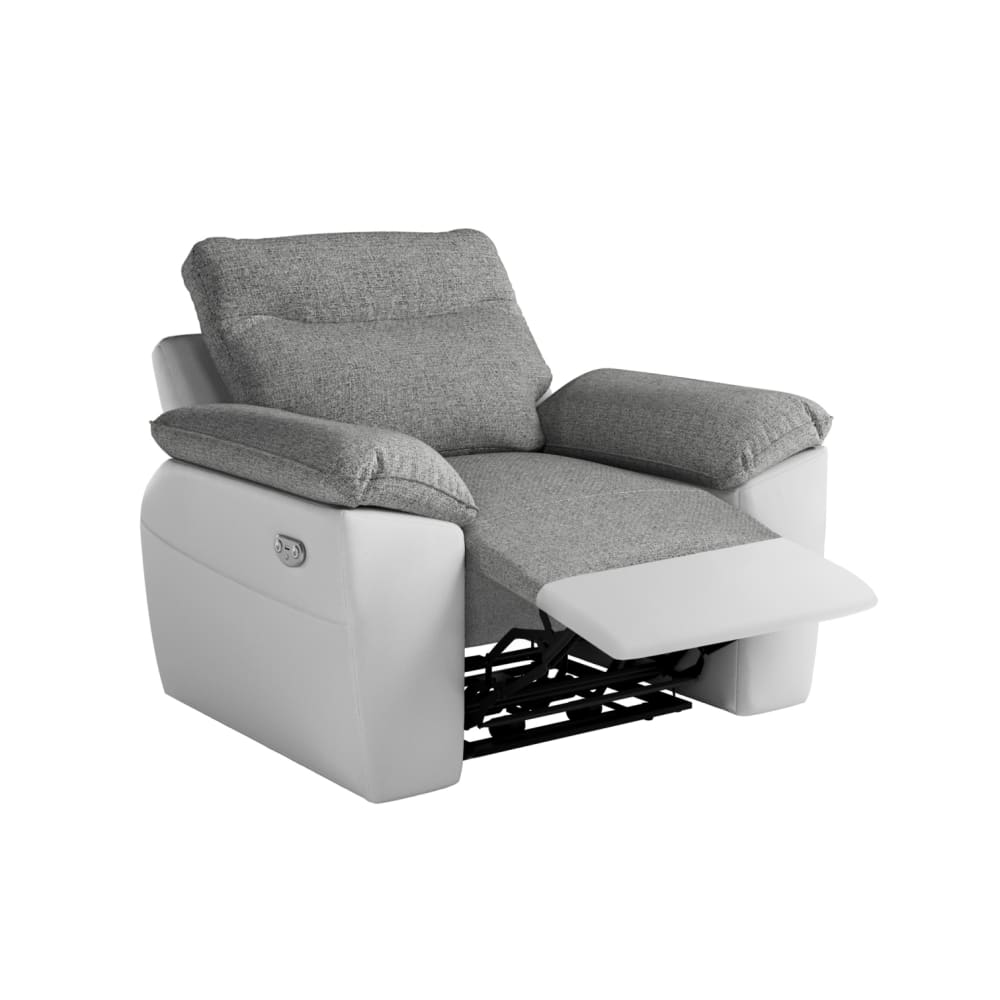 Fauteuil de relaxation électrique en tissu et simili - blanc/gris — Beyit