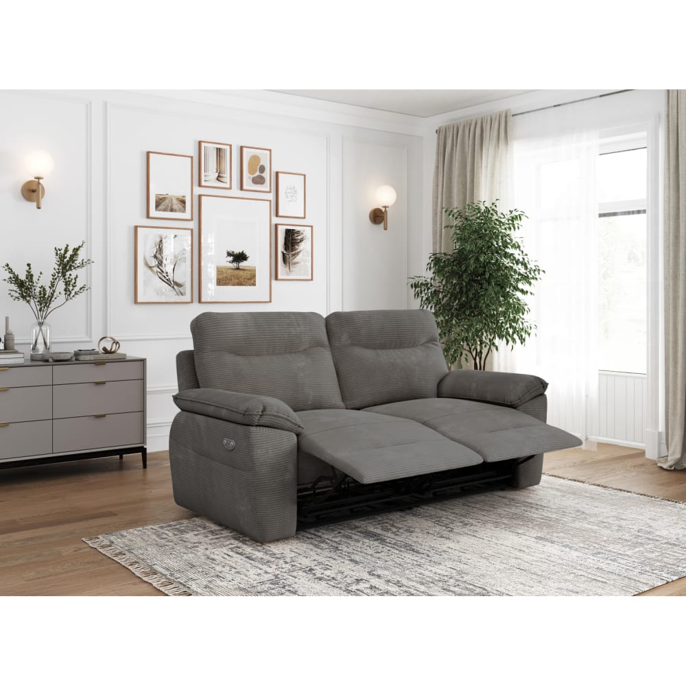 Canapé de relaxation électrique 3 places en velours côtelé gris - Maisons du Monde