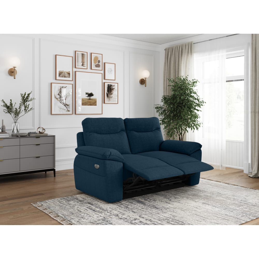 Canapé de relaxation électrique 2 places tissu texturé 3d - bleu foncé