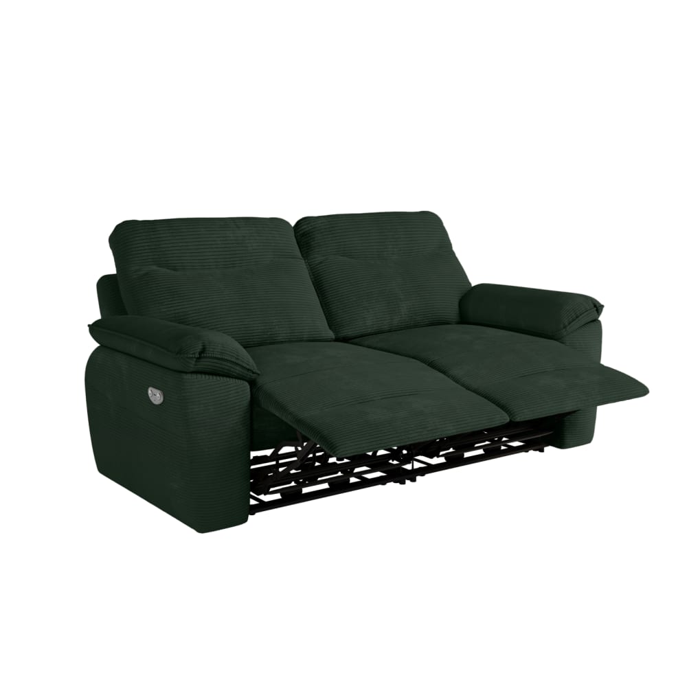 Canapé de relaxation électrique 3 places en velours côtelé vert foncé