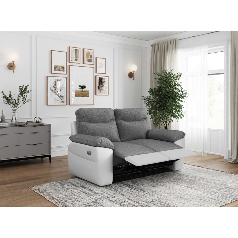 Canapé de relaxation électrique 2 places tissu et simili - Blanc/Gris