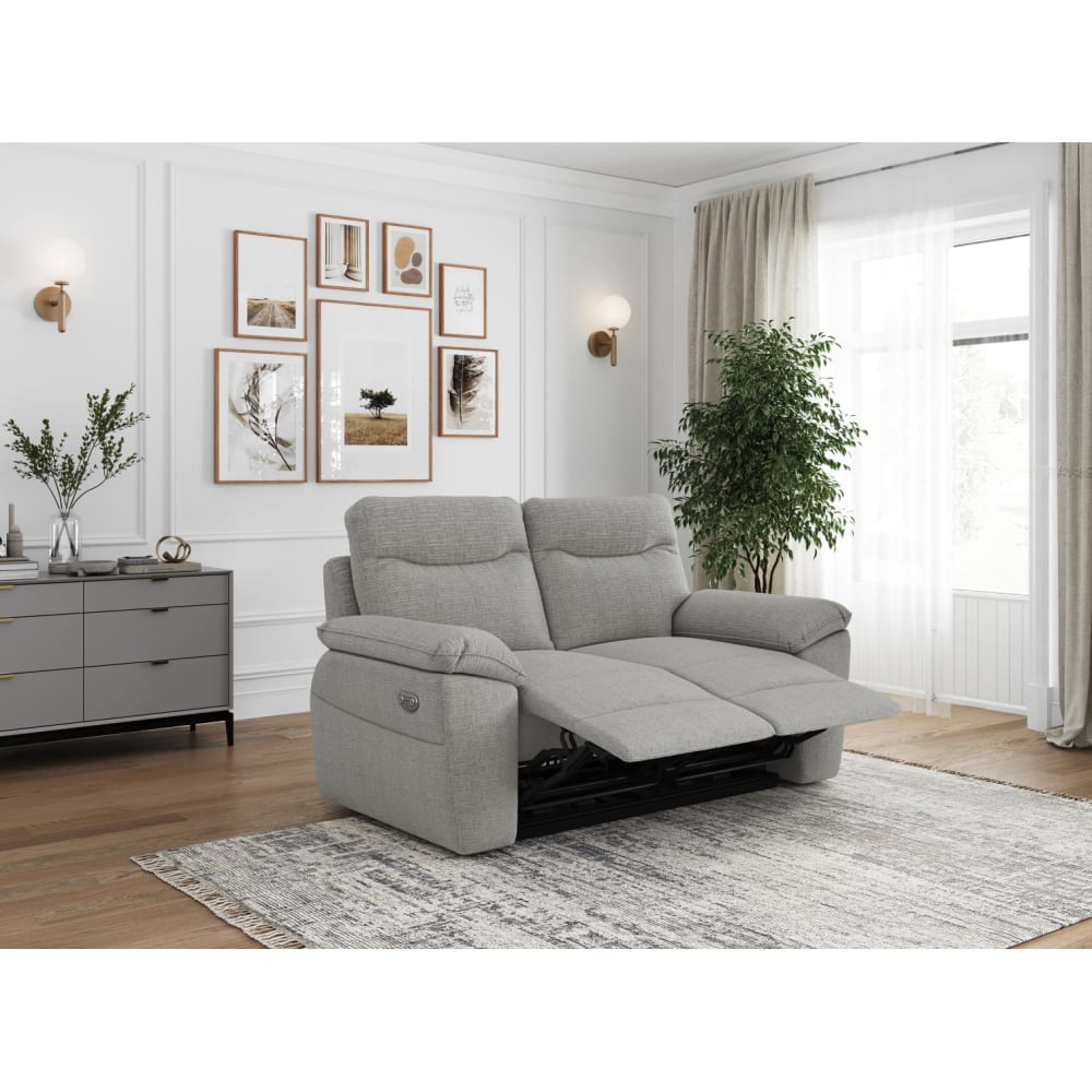 Canapé de relaxation électrique 2 places tissu texturé 3D - Gris clair