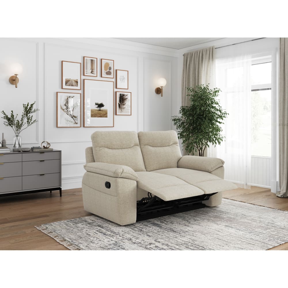 Canapé de relaxation manuel 2 places en tissu texturé 3d - beige