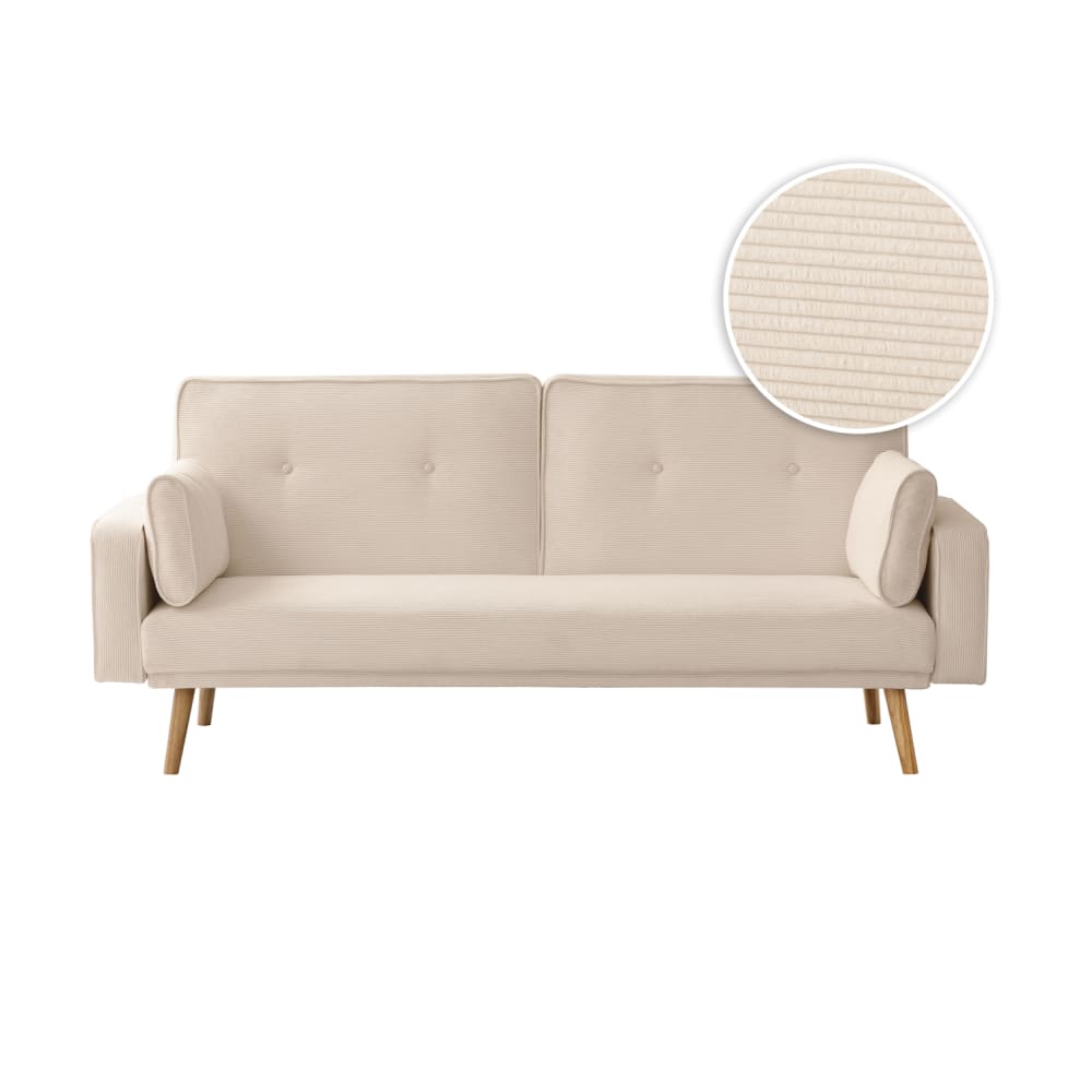 Canapé droit scandinave convertible 3 places en velours côtelé beige Canapé droit scandinave convertible 3 places en velours côtelé beige