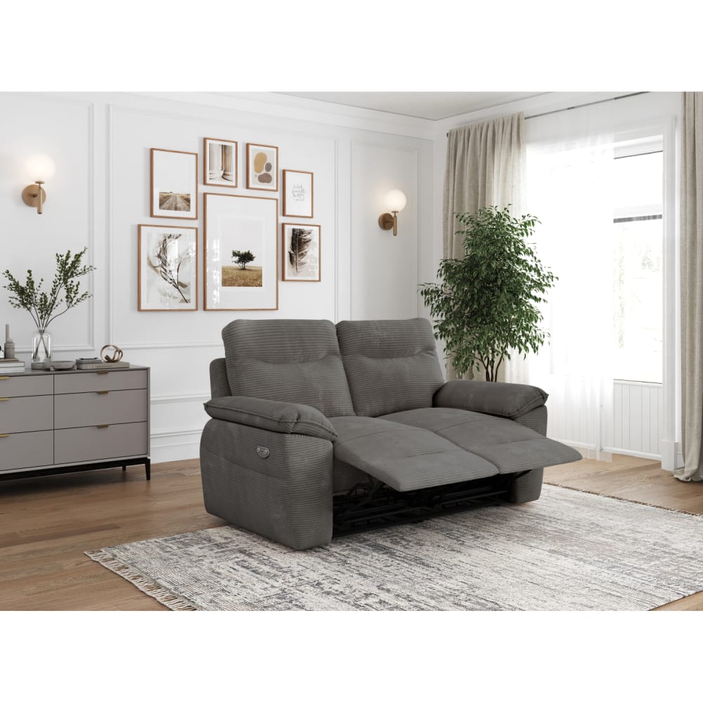 Canapé de relaxation électrique 2 places en velours côtelé gris