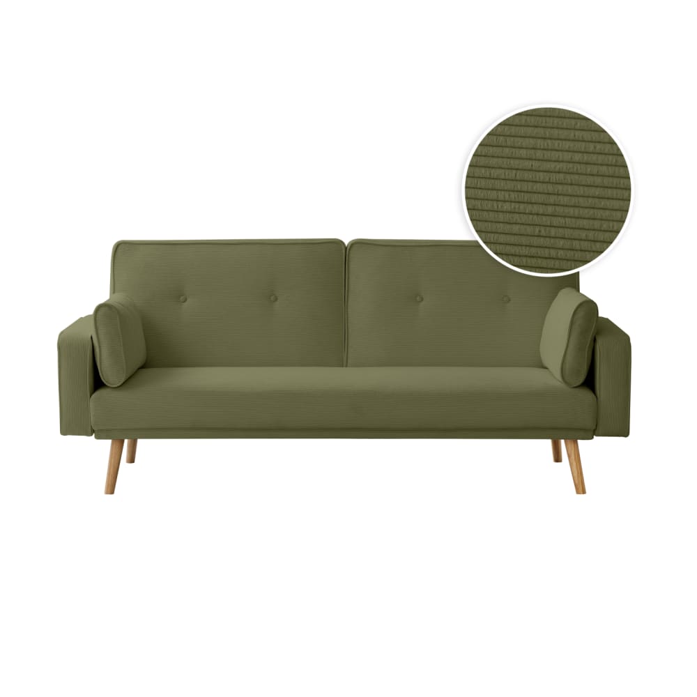 Canapé droit scandinave convertible 3 places en velours côtelé vert Canapé droit scandinave convertible 3 places en velours côtelé vert