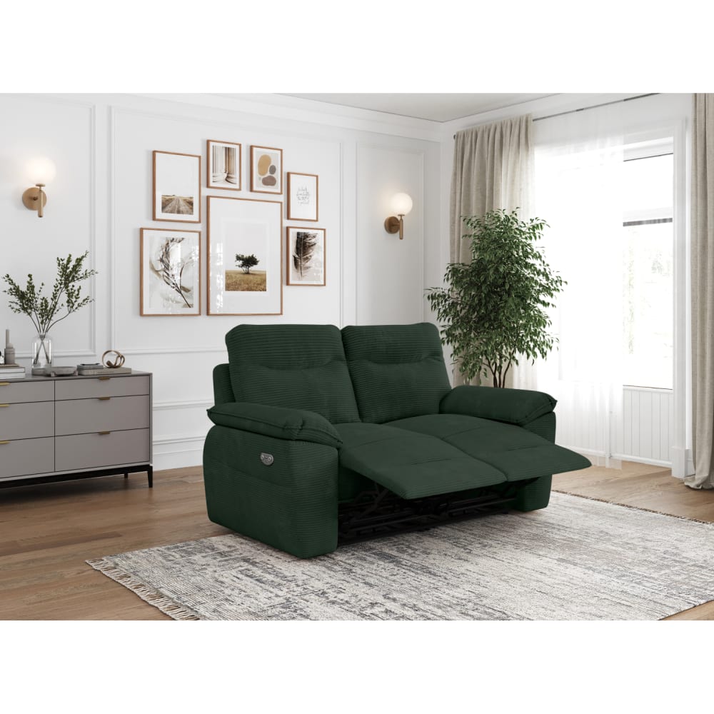 Canapé de relaxation électrique 2 places en velours côtelé vert foncé