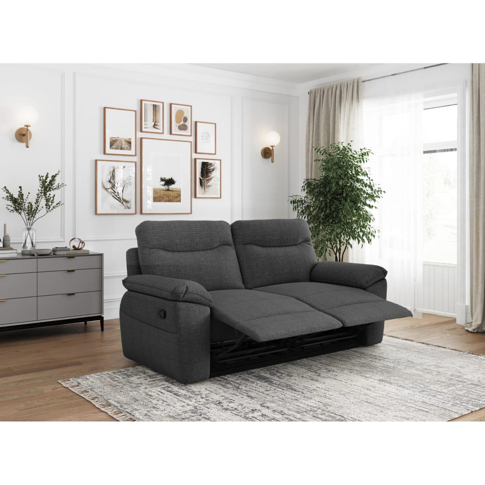 Canapé de relaxation manuel 3 places en tissu texturé 3d - gris foncé - Maisons du Monde