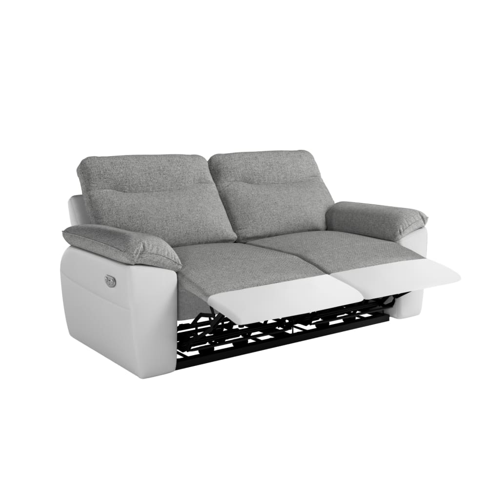 Canapé de relaxation électrique 3 places tissu et simili - Blanc/Gris