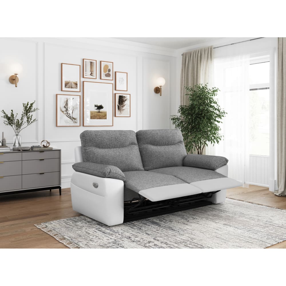 Canapé de relaxation électrique 3 places tissu et simili - Blanc/Gris