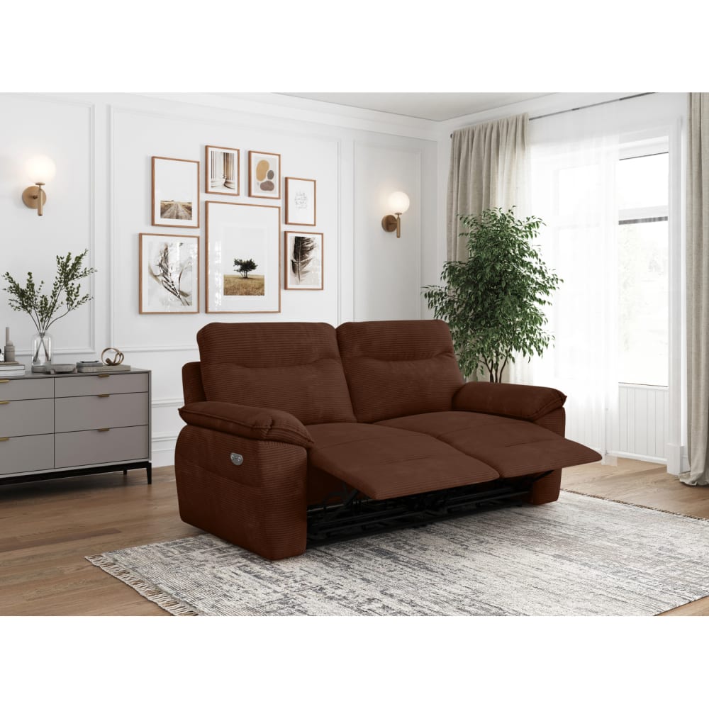 Canapé de relaxation électrique 3 places en velours côtelé marron