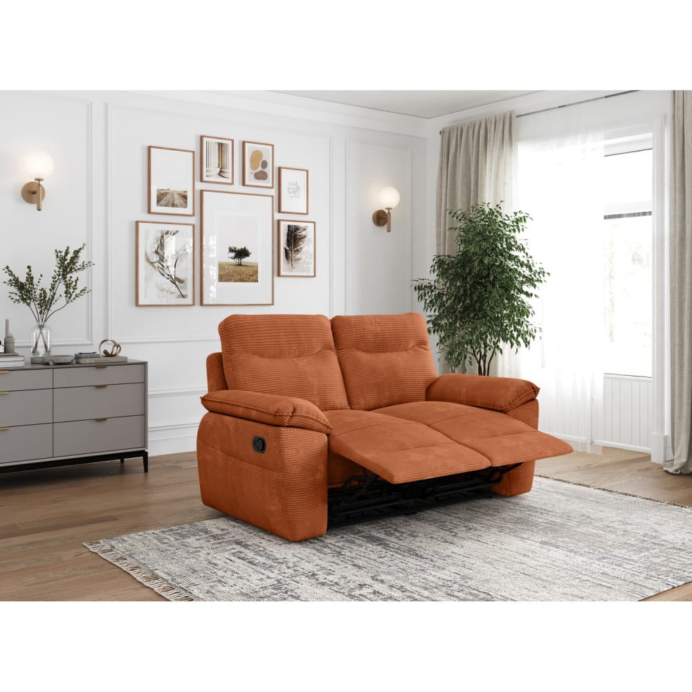 Canapé de relaxation manuel 2 places en velours côtelé terracotta - Maisons du Monde