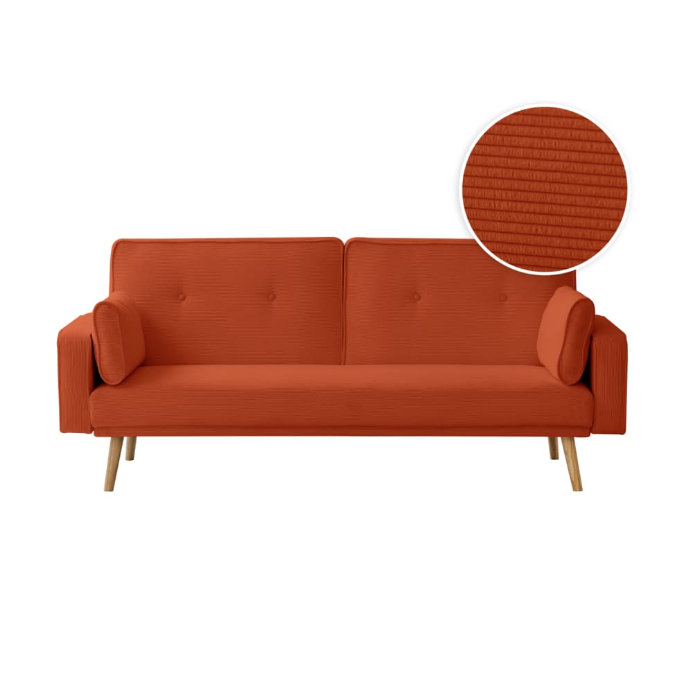 Canapé droit scandinave convertible 3 places velours côtelé terracotta Canapé droit scandinave convertible 3 places velours côtelé terracotta