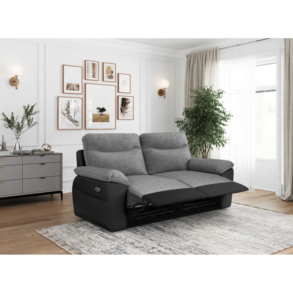 Canapé de relaxation électrique 3 places tissu et simili - Noir/Gris