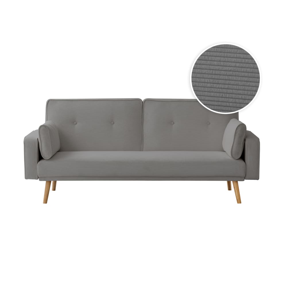 Canapé droit scandinave convertible 3 places en velours côtelé gris Canapé droit scandinave convertible 3 places en velours côtelé gris