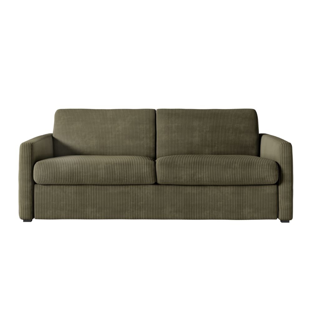Canapé convertible express 3 places en velours côtelé vert 140x190cm