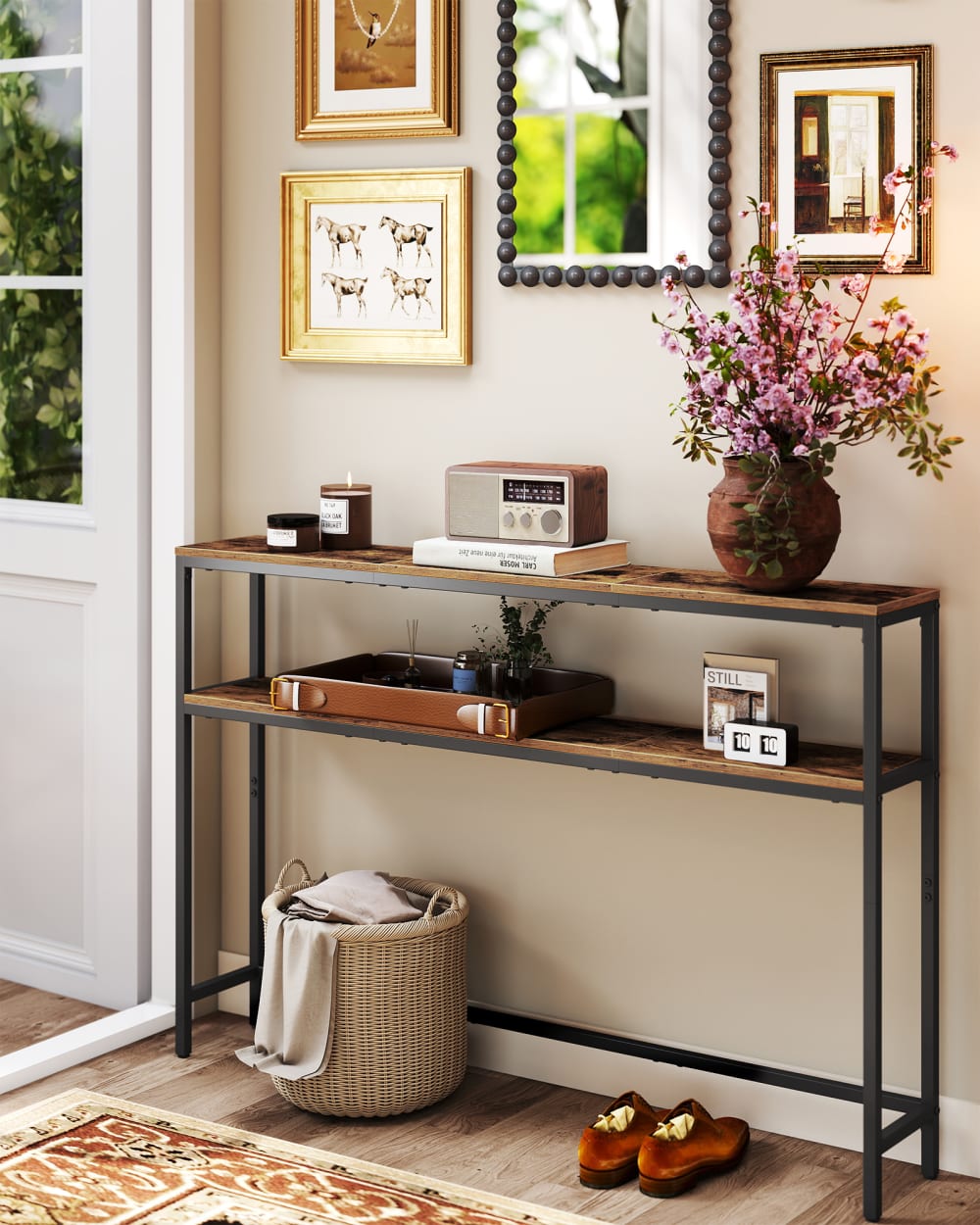 Console pour couloir de salon fine 20 x 120 x 81 cm marron et noir - Maisons du Monde