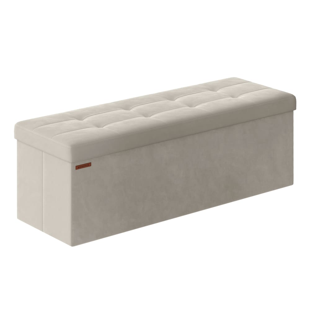 Banc de rangement pouf en velours 38 x 110 x 38 cm blanc crème Banc de rangement pouf en velours 38 x 110 x 38 cm blanc crème