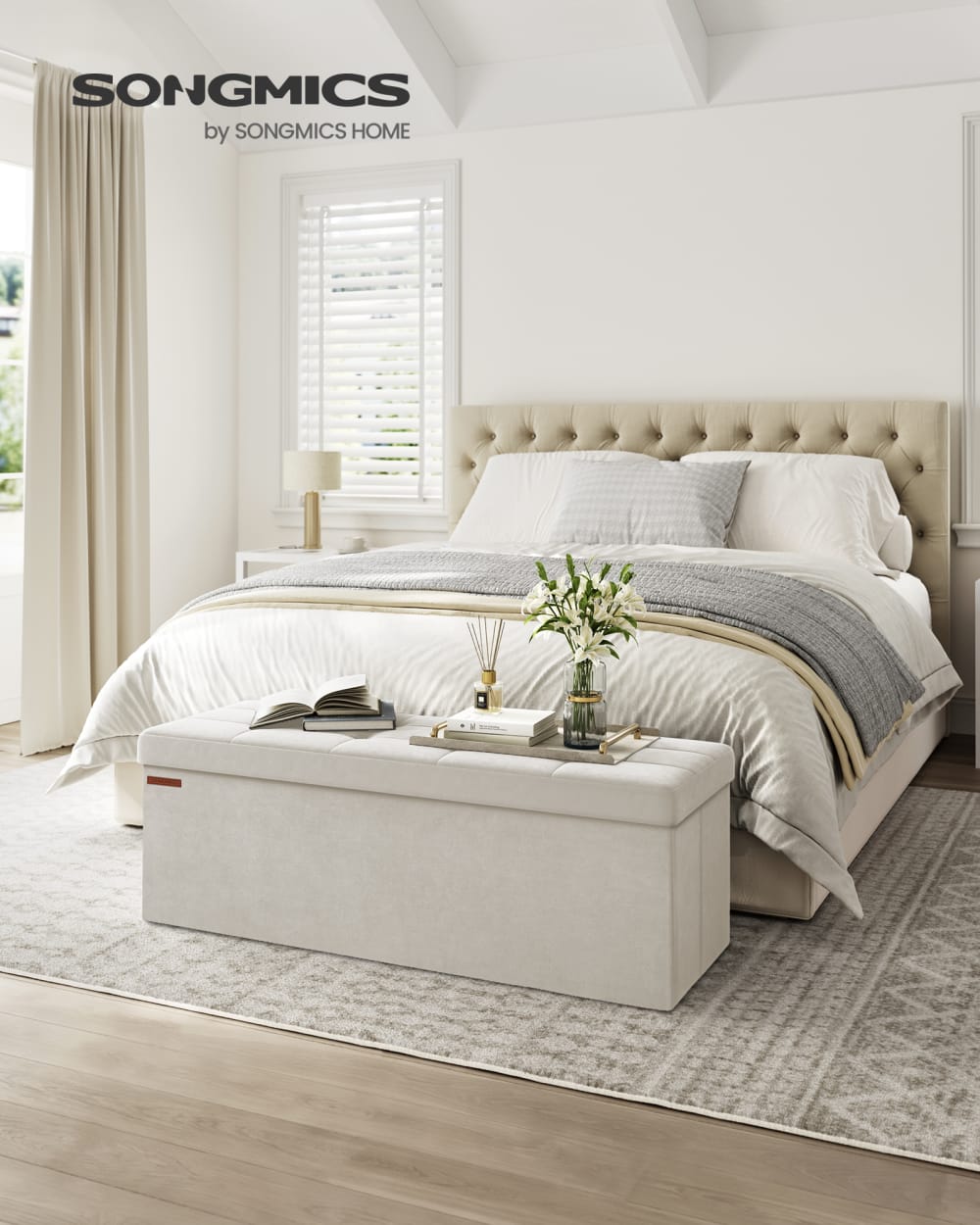 Banc de rangement pliable tabouret avec espace 300 kg blanc et crème - Maisons du Monde