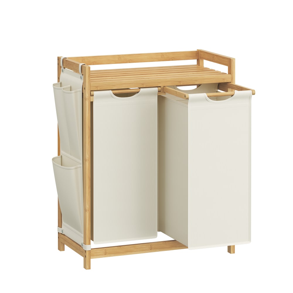 Panier à linge avec 2 compartiments en bambou 2 x 50 l blanc crème