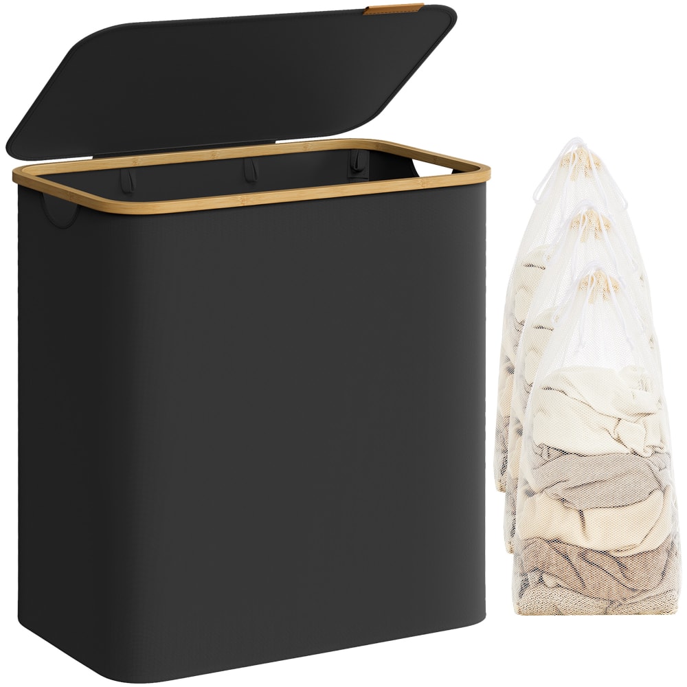 Panier à linge avec couvercle à 3 compartiments 150l pliable noir