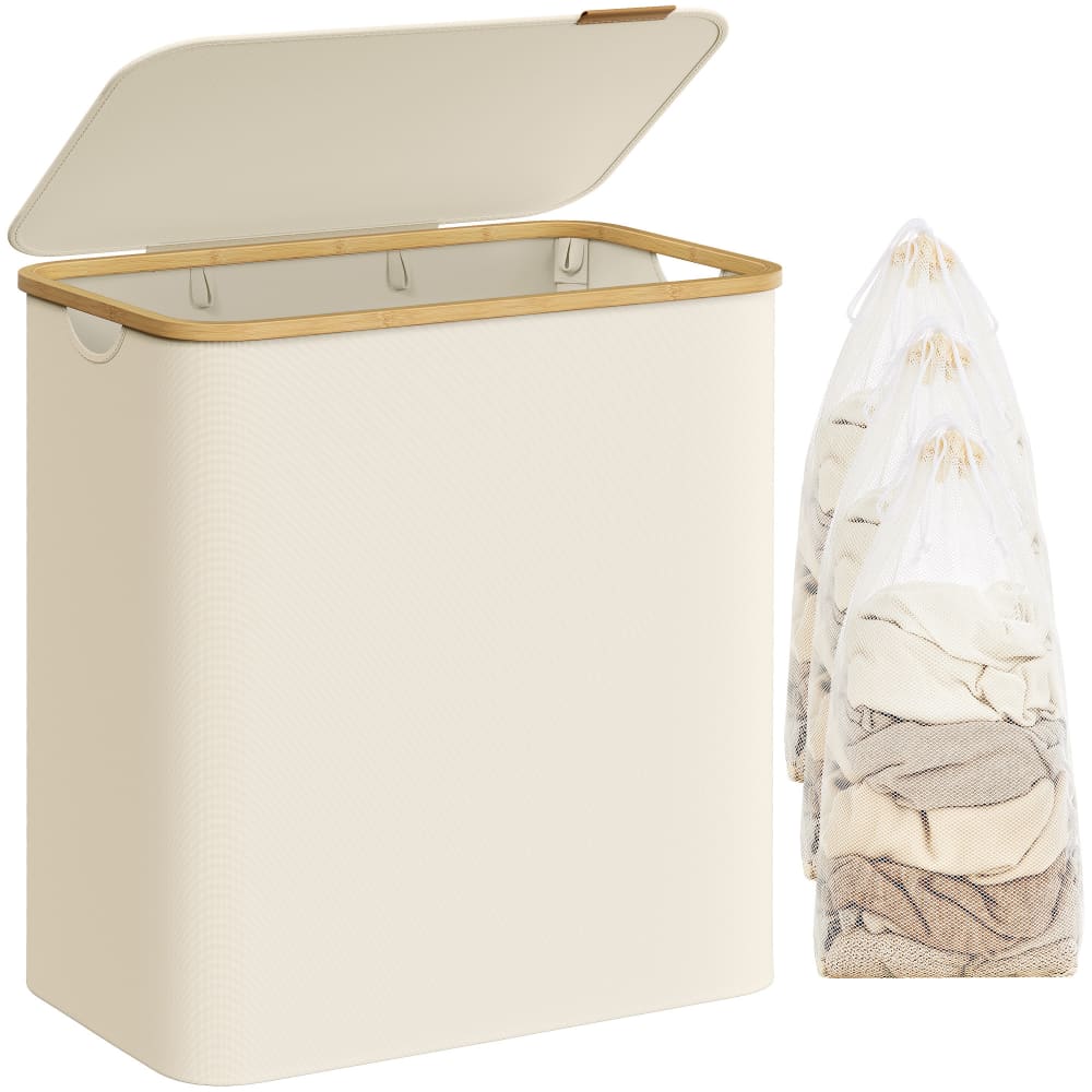 Panier à linge avec couvercle 3 compartiments 150l pliable blanc