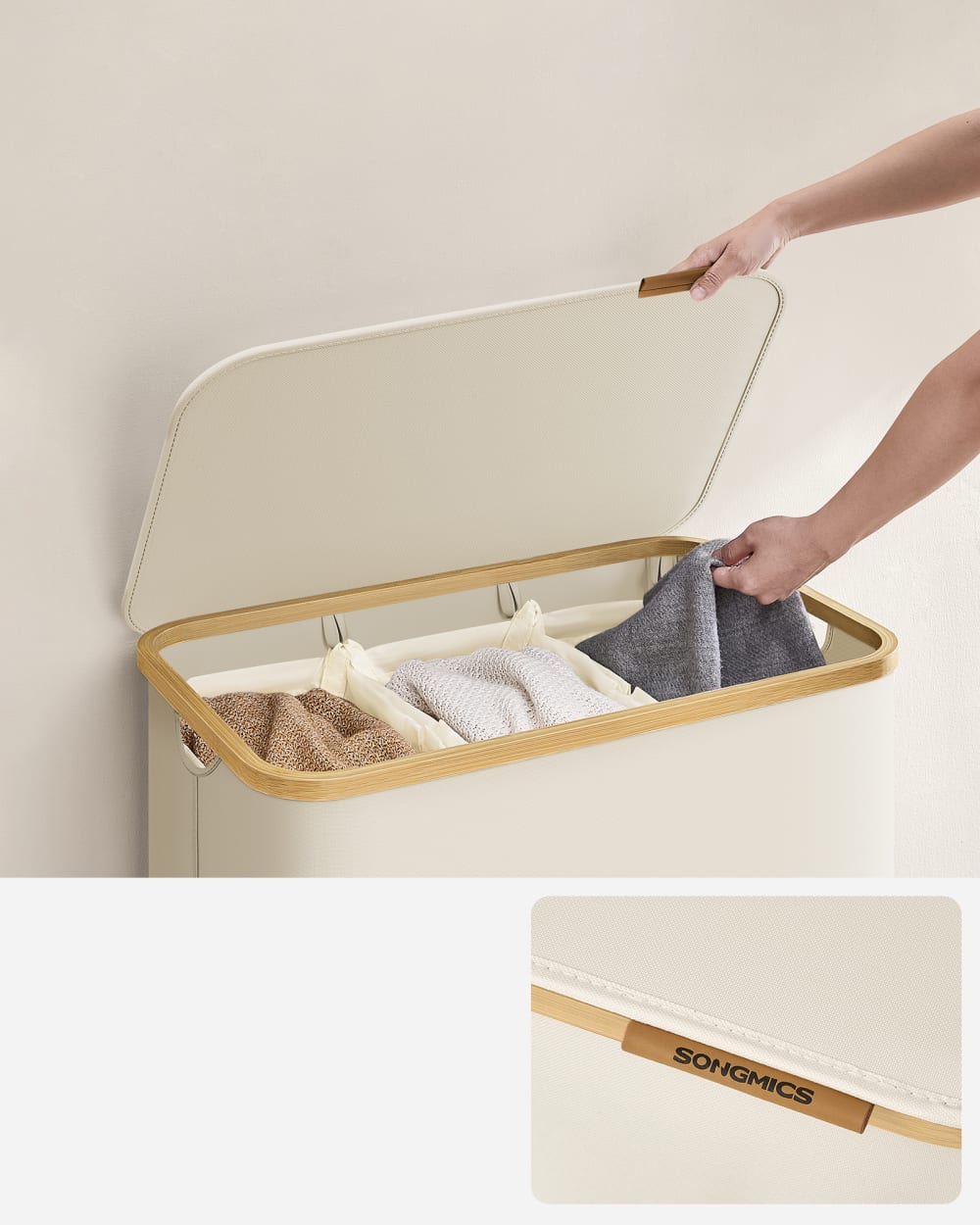 Panier à linge avec couvercle 3 compartiments 150l pliable blanc — vue 4