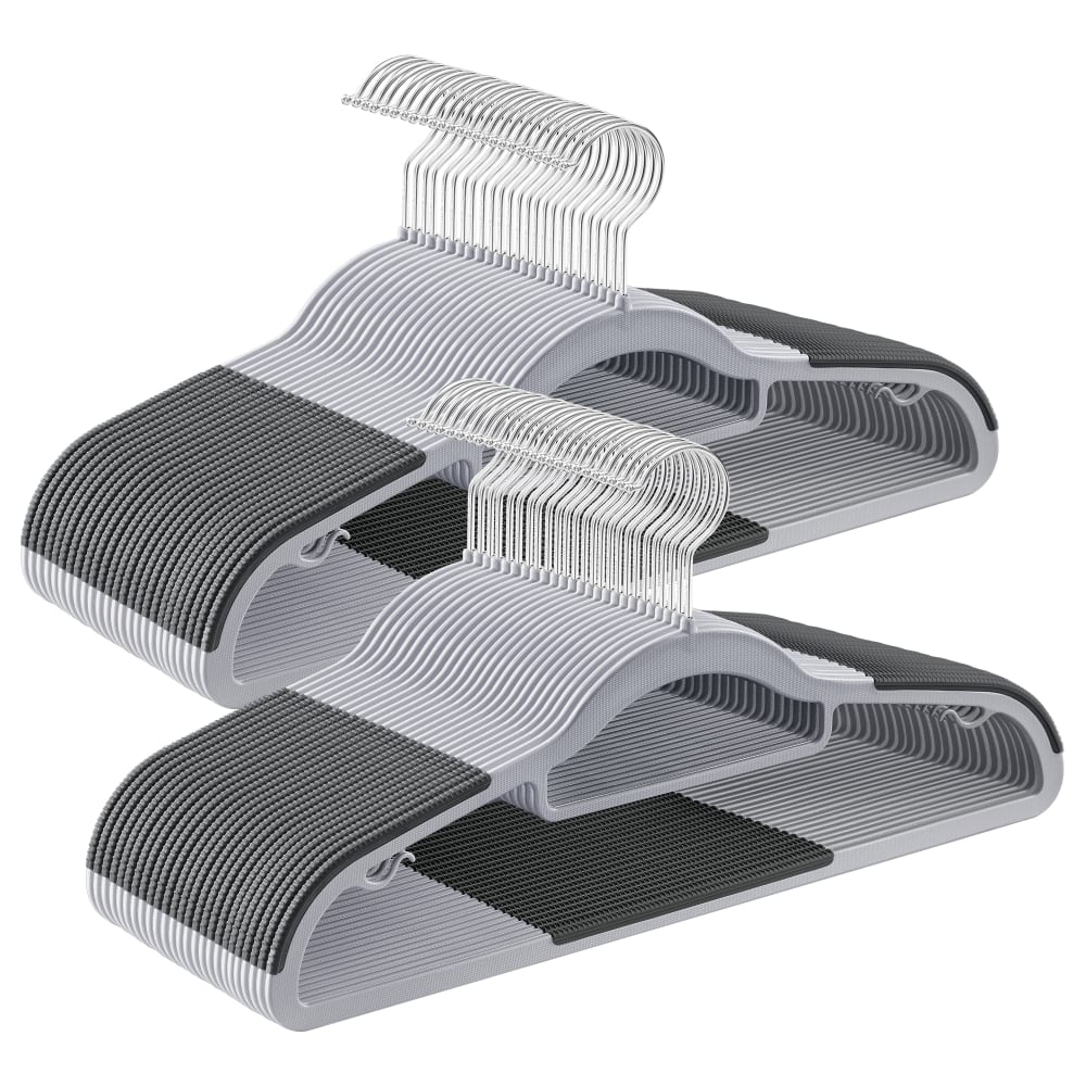 Cintres 50 pièces antidérapant largeur 42 cm gris clair et gris sûr — Beyit