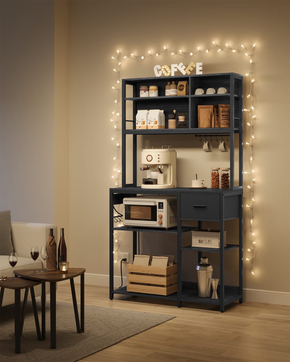 Étagère de cuisine avec multiprise étagères réglables gris et noir