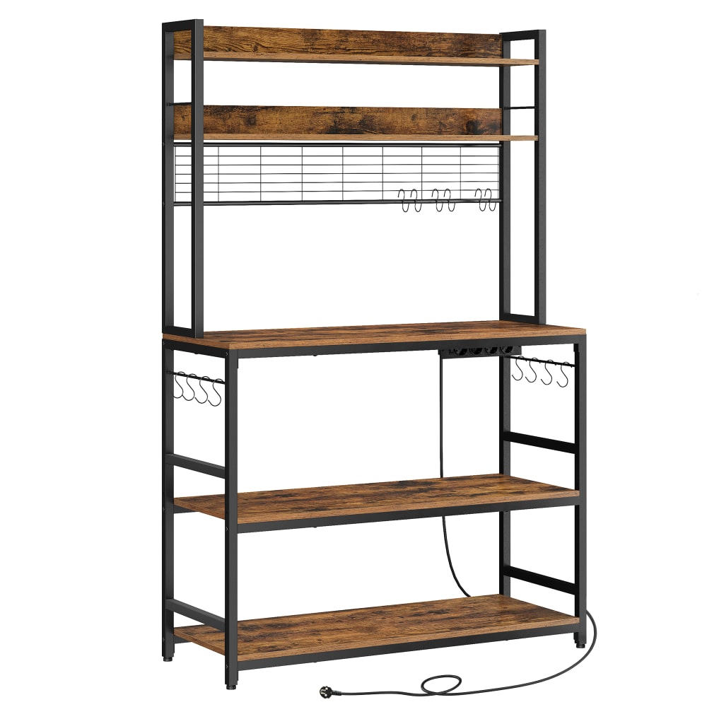 Étagère de cuisine avec multiprise 100 x 40 x 171 cm marron et noir Étagère de cuisine avec multiprise 100 x 40 x 171 cm marron et noir