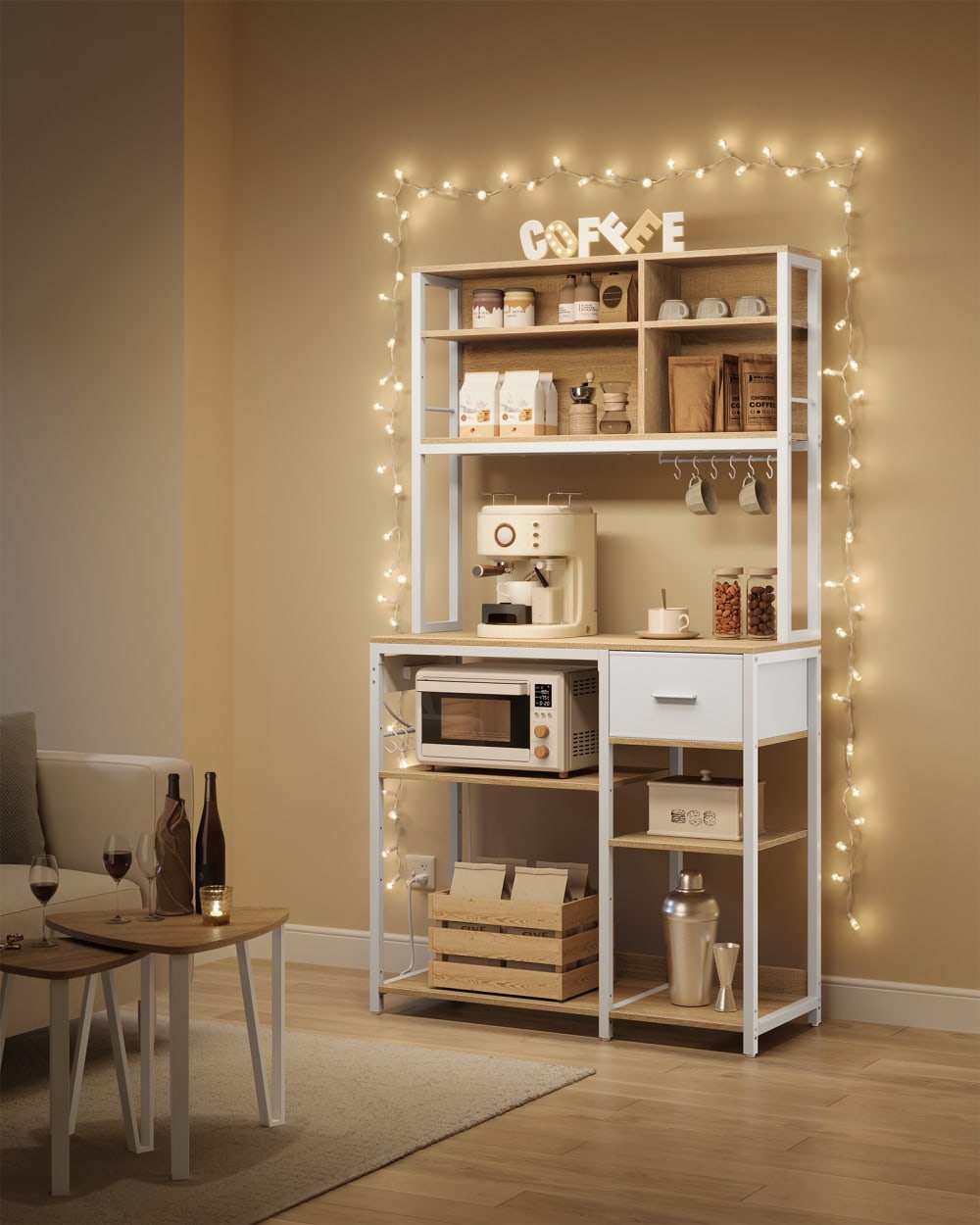 Étagère de cuisine avec multiprise étagères réglables doré chêne