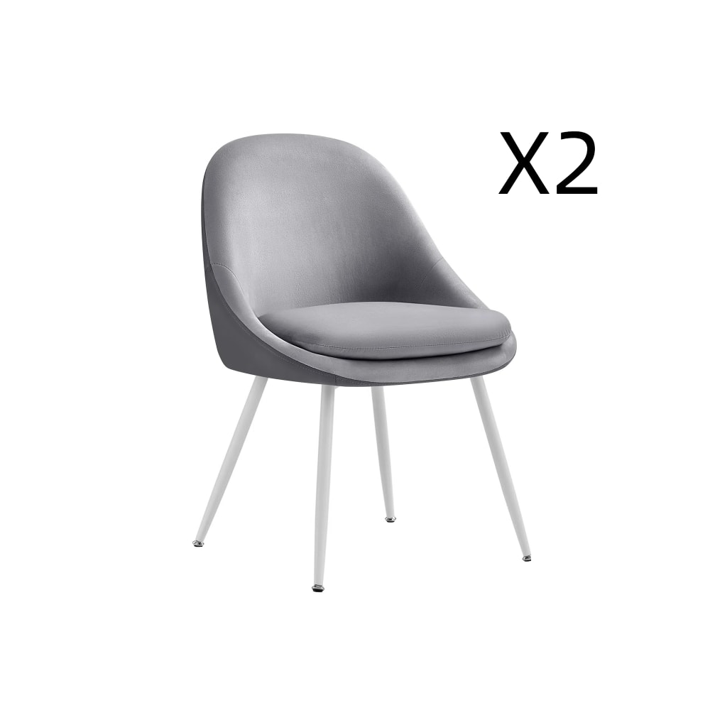 Lot de 2 chaises salle à manger pieds évasés gris tourterelle et blanc