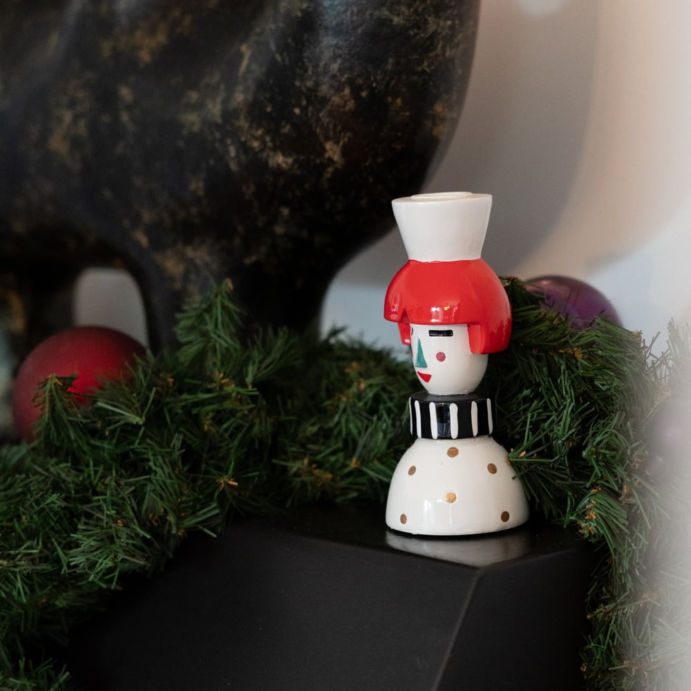 Bougeoir cirque femme en résine blanche, noire et rouge - Maisons du Monde