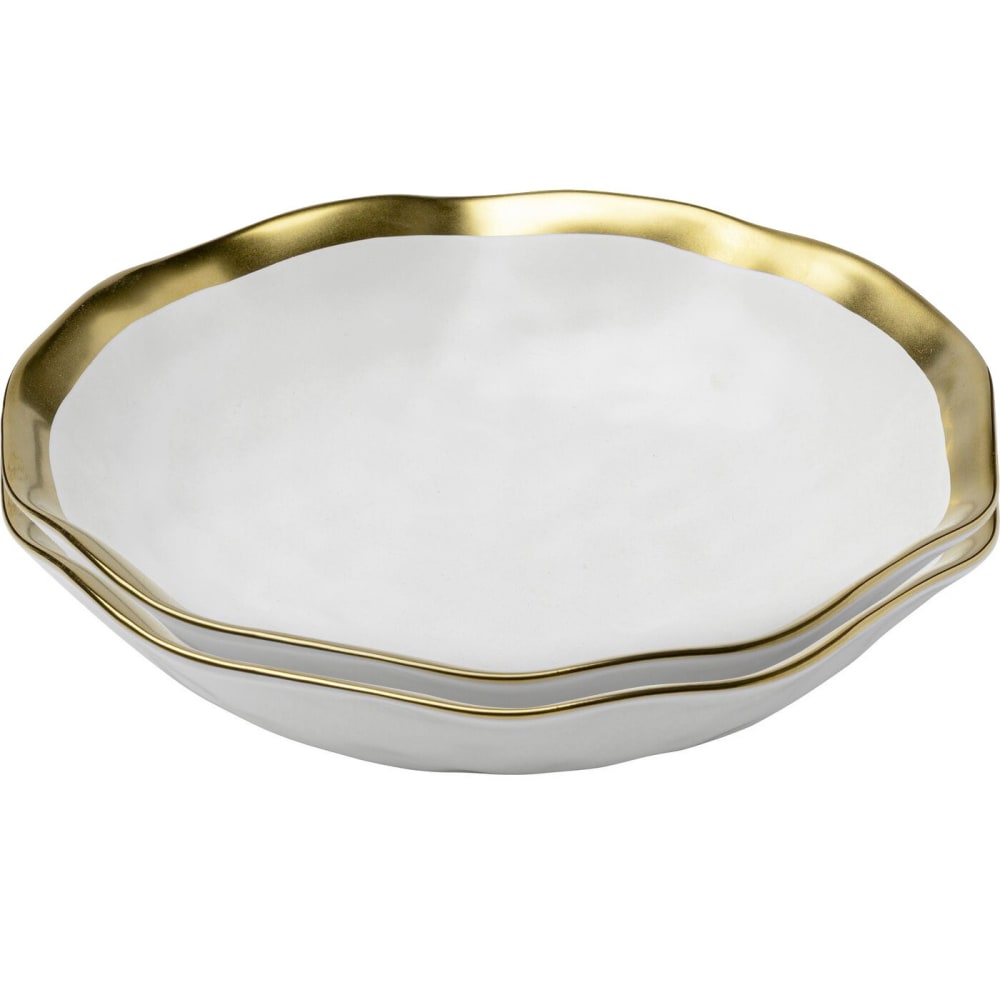 Assiette creuse en porcelaine blanche et dorée d20 - lot de 2 Assiette creuse en porcelaine blanche et dorée d20 - lot de 2