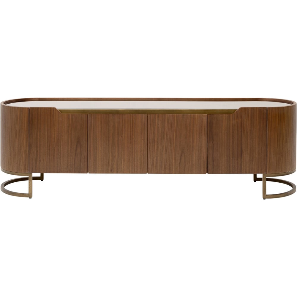 Meuble TV 2 portes 2 tiroirs en noyer et verre