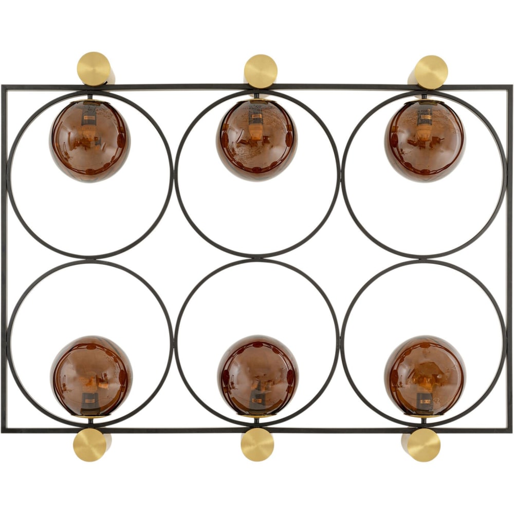 Applique en verre marron et acier noir accents dorés