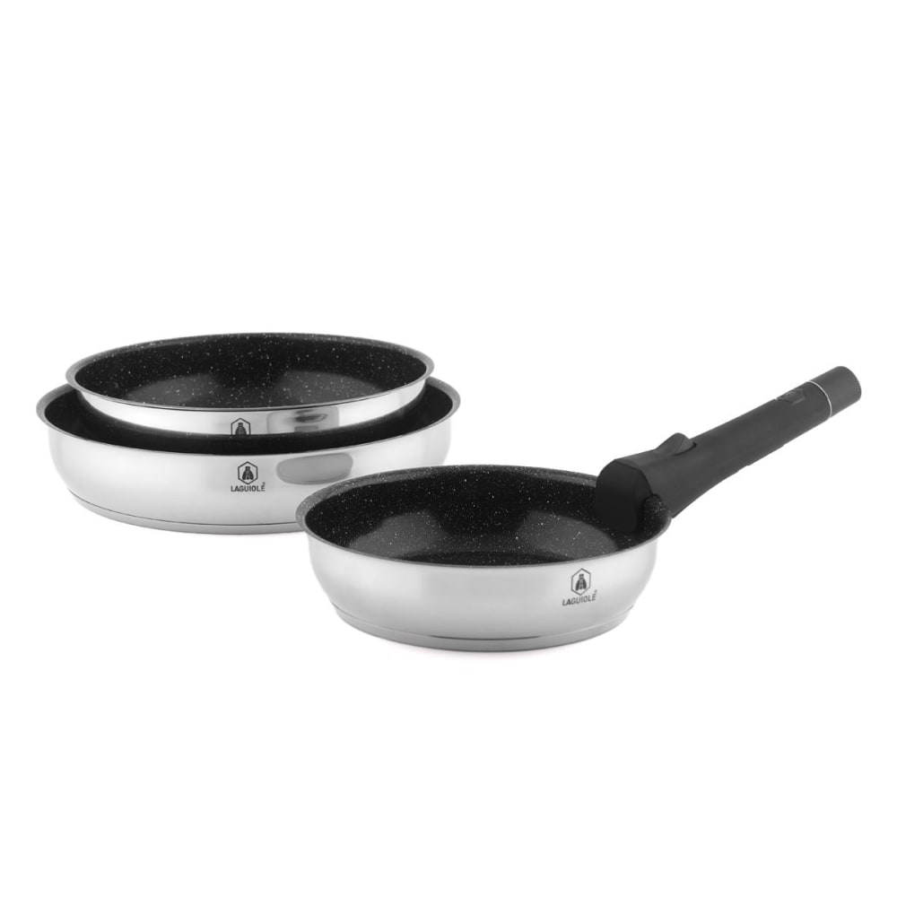 Set de 3 poêles inox amovible 20/24/28cm antiadhésif - Maisons du Monde