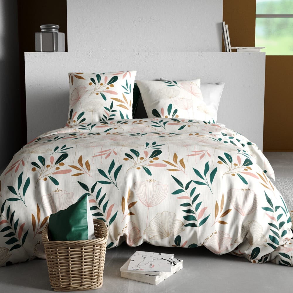 Parure housse de couette coton beige 260x240 cm