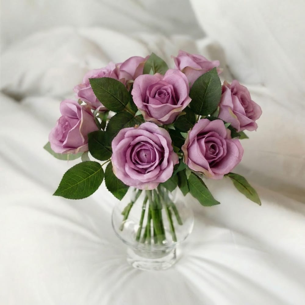 Tige de rose waterproof fermée artificielle mauve h32 — vue 3