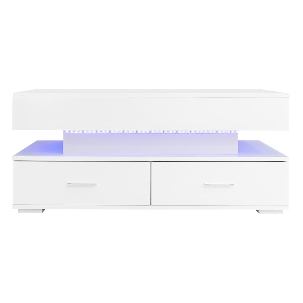 Urban Meuble Couchtisch mit höhenverstellbarer Hubplatte mit LED-Beleuchtung, weiß style classic chic - Spanplatte