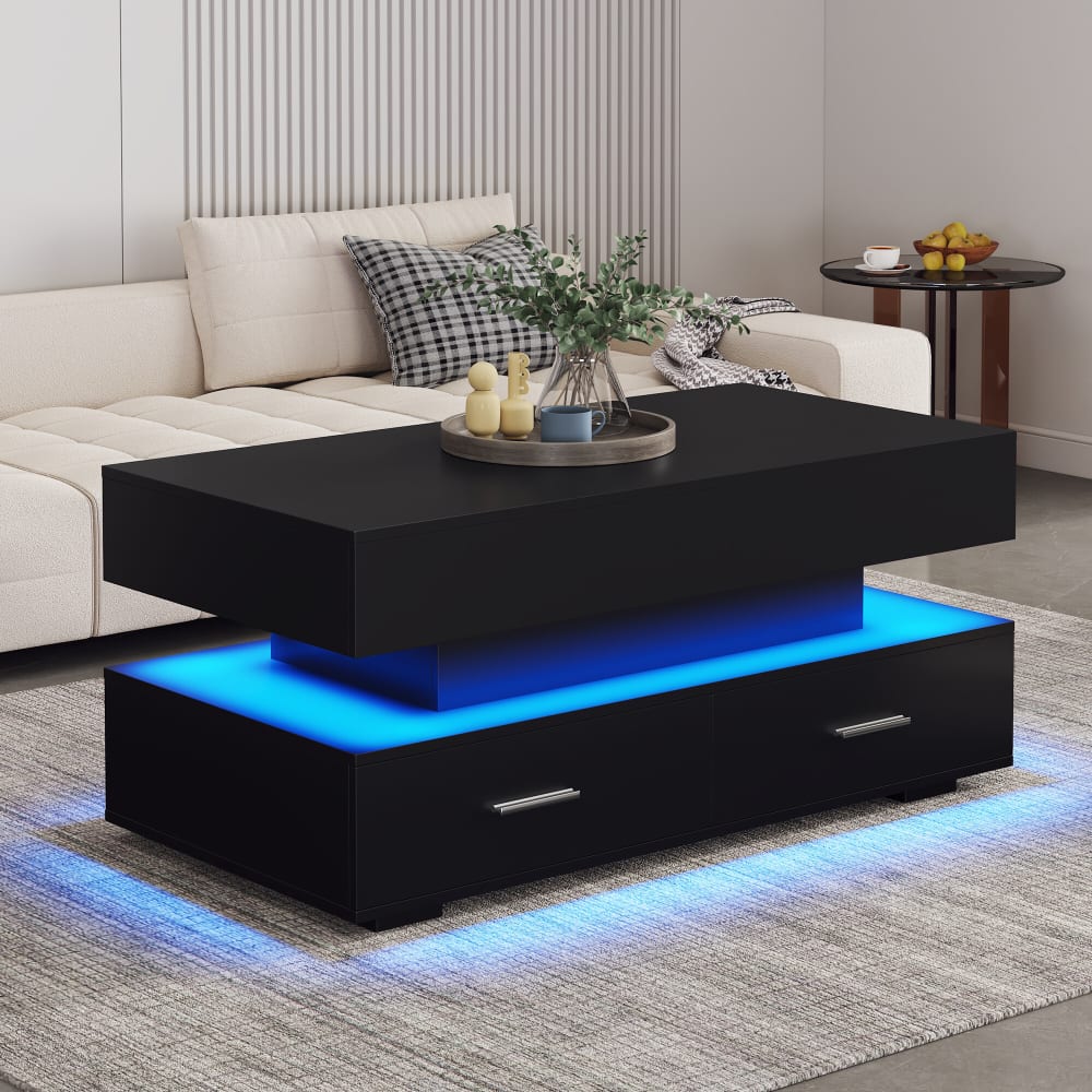 Table basse noir plateau relevable à hauteur réglable 2 tiroirs - Maisons du Monde