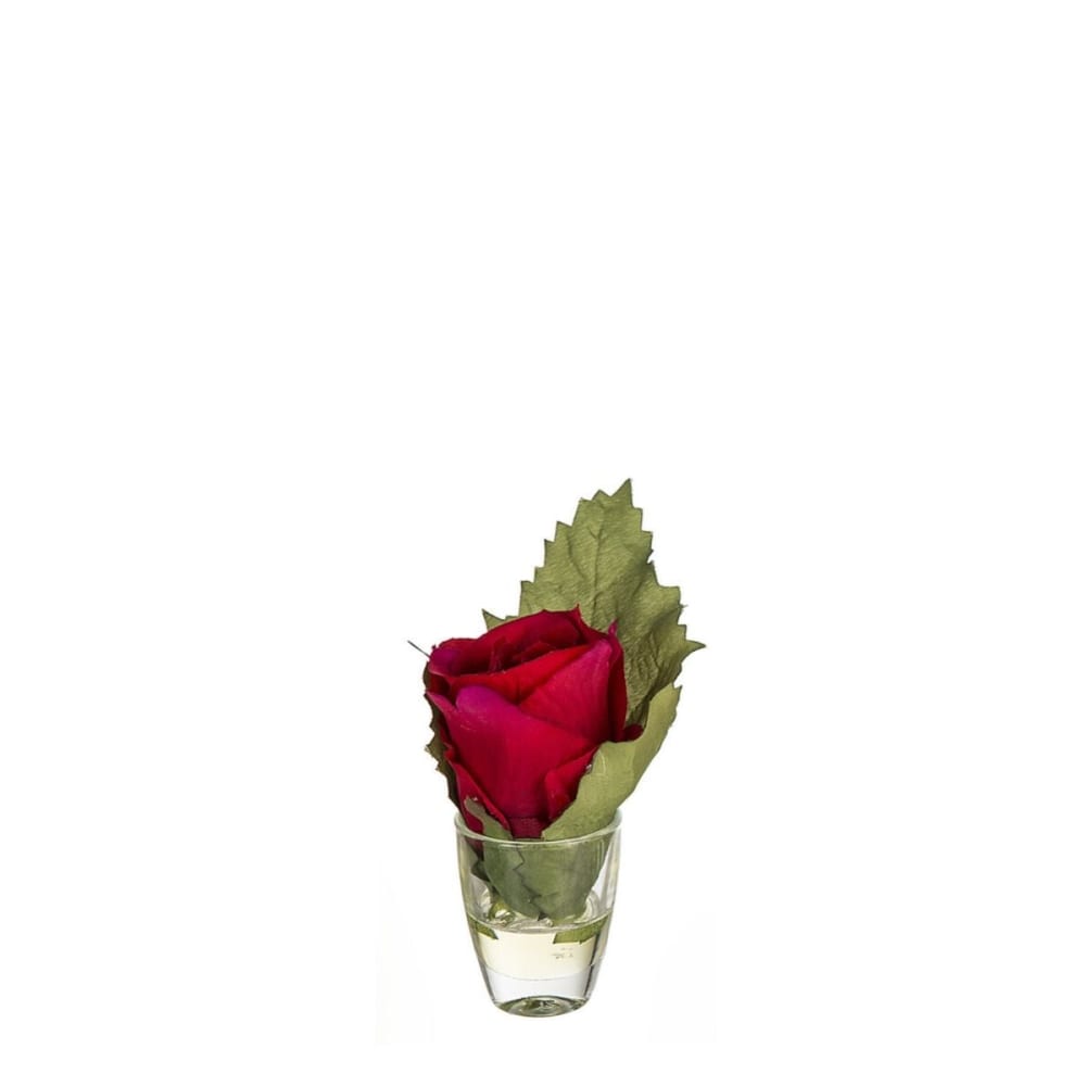 Rose avec feuille en illusion d'eau artificielle rouge H14