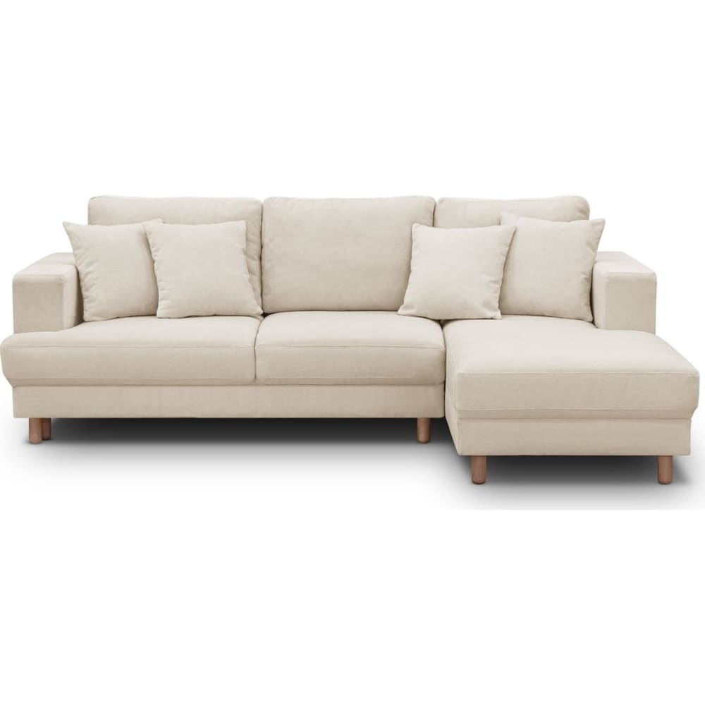 Canapé d'angle à droite convertible 4 places en tissu chenille beige